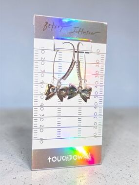Betsey Johnson Silver Bow Dangle Earrings, NIP